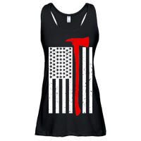 Firefighter Axe American Flag Ladies Essential Flowy Tank