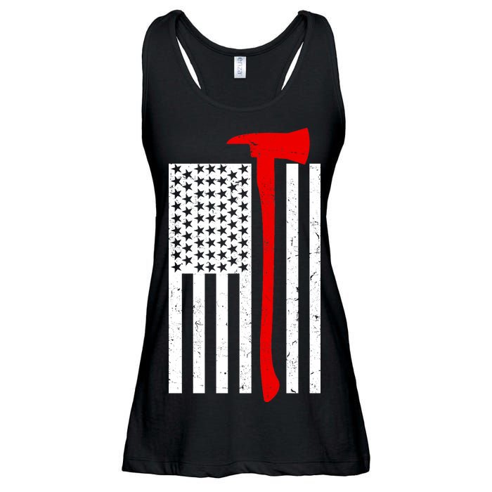 Firefighter Axe American Flag Ladies Essential Flowy Tank