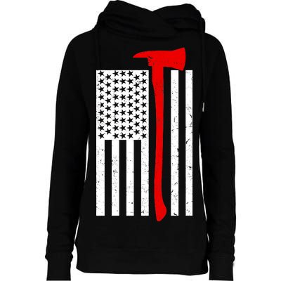 Firefighter Axe American Flag Womens Funnel Neck Pullover Hood