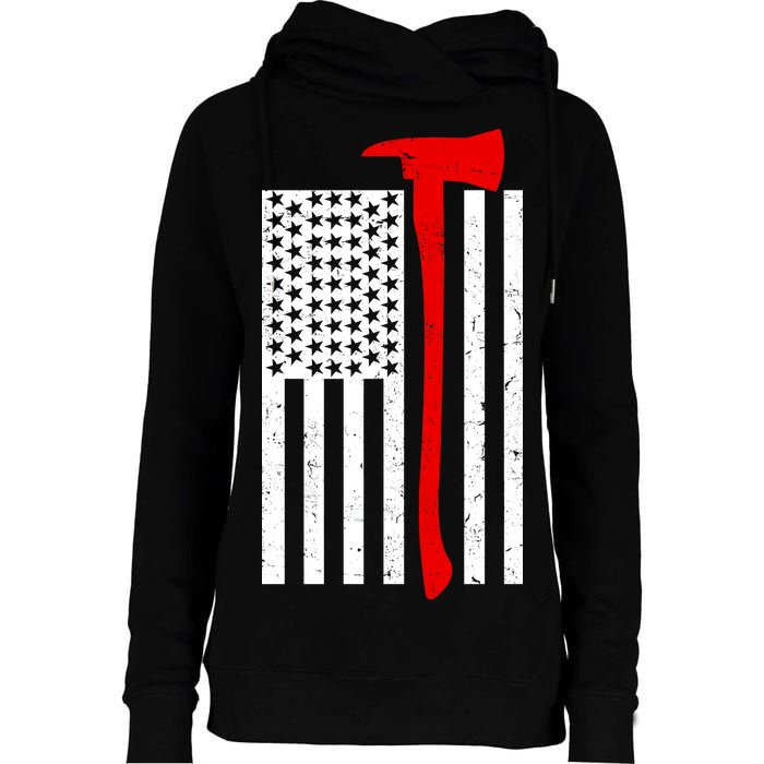 Firefighter Axe American Flag Womens Funnel Neck Pullover Hood