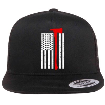 Firefighter Axe American Flag Flat Bill Trucker Hat