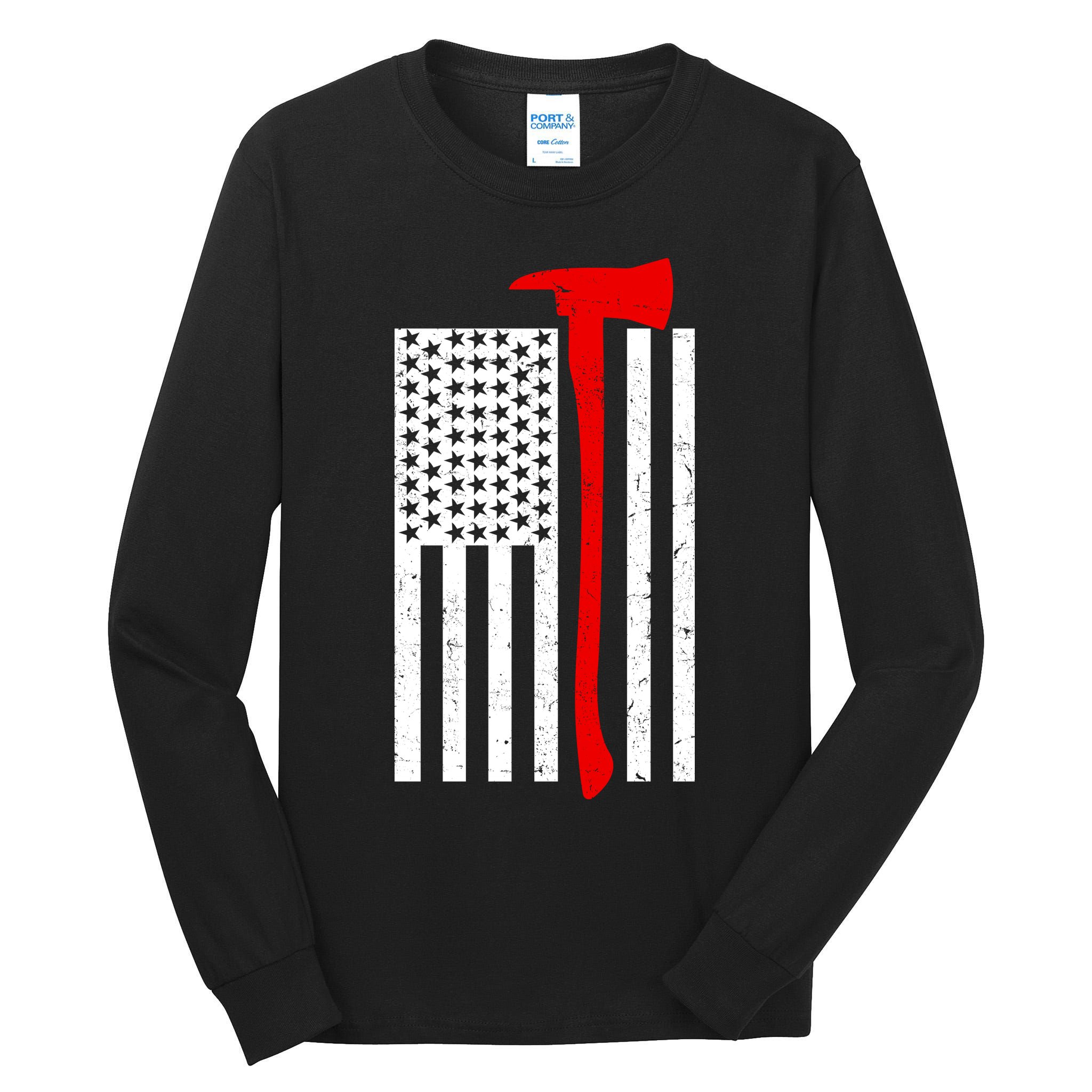 Firefighter Axe American Flag Tall Long Sleeve T-Shirt