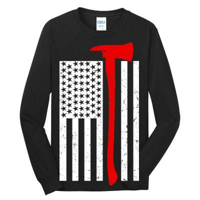 Firefighter Axe American Flag Tall Long Sleeve T-Shirt