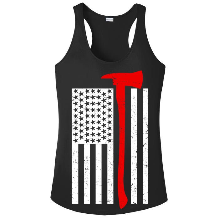 Firefighter Axe American Flag Ladies PosiCharge Competitor Racerback Tank