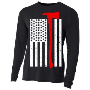 Firefighter Axe American Flag Cooling Performance Long Sleeve Crew