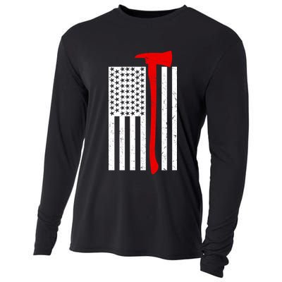Firefighter Axe American Flag Cooling Performance Long Sleeve Crew