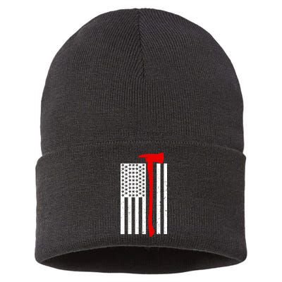 Firefighter Axe American Flag Sustainable Knit Beanie