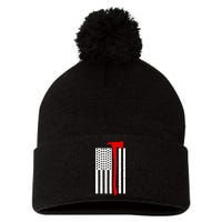 Firefighter Axe American Flag Pom Pom 12in Knit Beanie