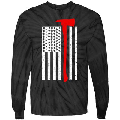 Firefighter Axe American Flag Tie-Dye Long Sleeve Shirt
