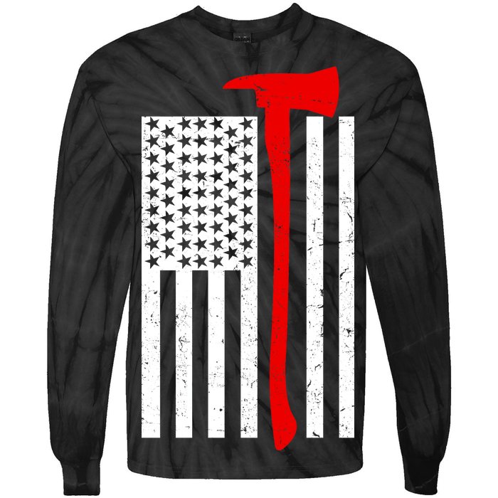 Firefighter Axe American Flag Tie-Dye Long Sleeve Shirt