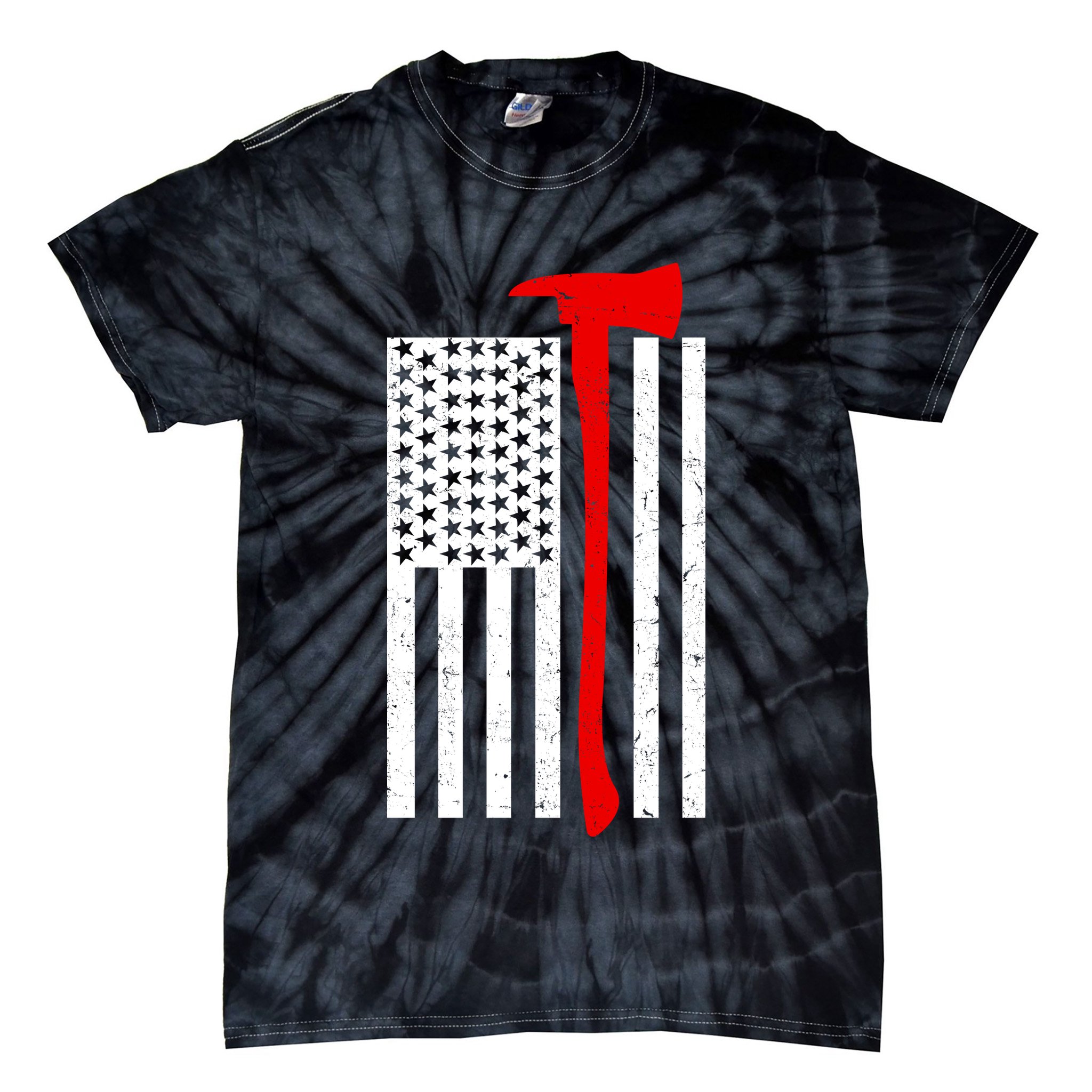 Firefighter Axe American Flag Tie-Dye T-Shirt