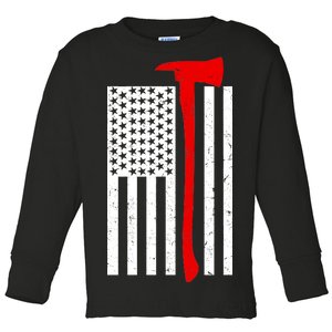 Firefighter Axe American Flag Toddler Long Sleeve Shirt