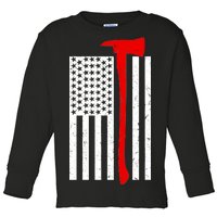 Firefighter Axe American Flag Toddler Long Sleeve Shirt