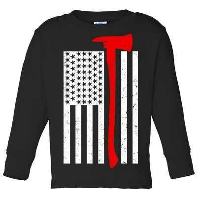 Firefighter Axe American Flag Toddler Long Sleeve Shirt