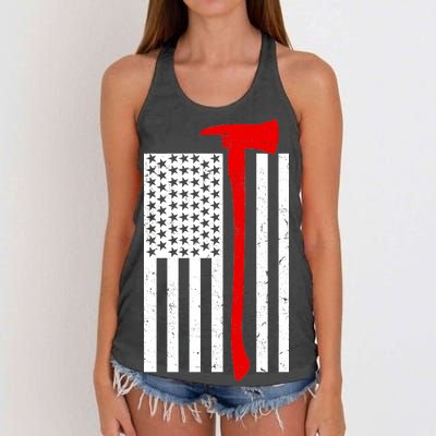 Firefighter Axe American Flag Women's Knotted Racerback Tank