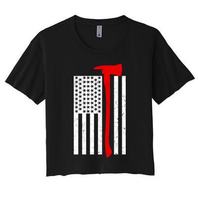 Firefighter Axe American Flag Crop Top