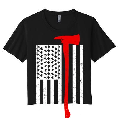 Firefighter Axe American Flag Women's Crop Top Tee