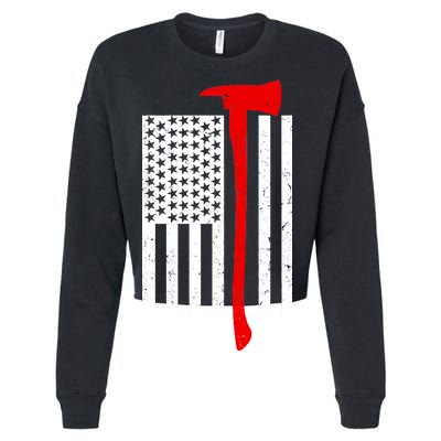 Firefighter Axe American Flag Cropped Pullover Crew