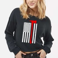 Firefighter Axe American Flag Cropped Pullover Crew
