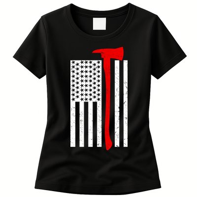 Firefighter Axe American Flag Womens T-Shirt