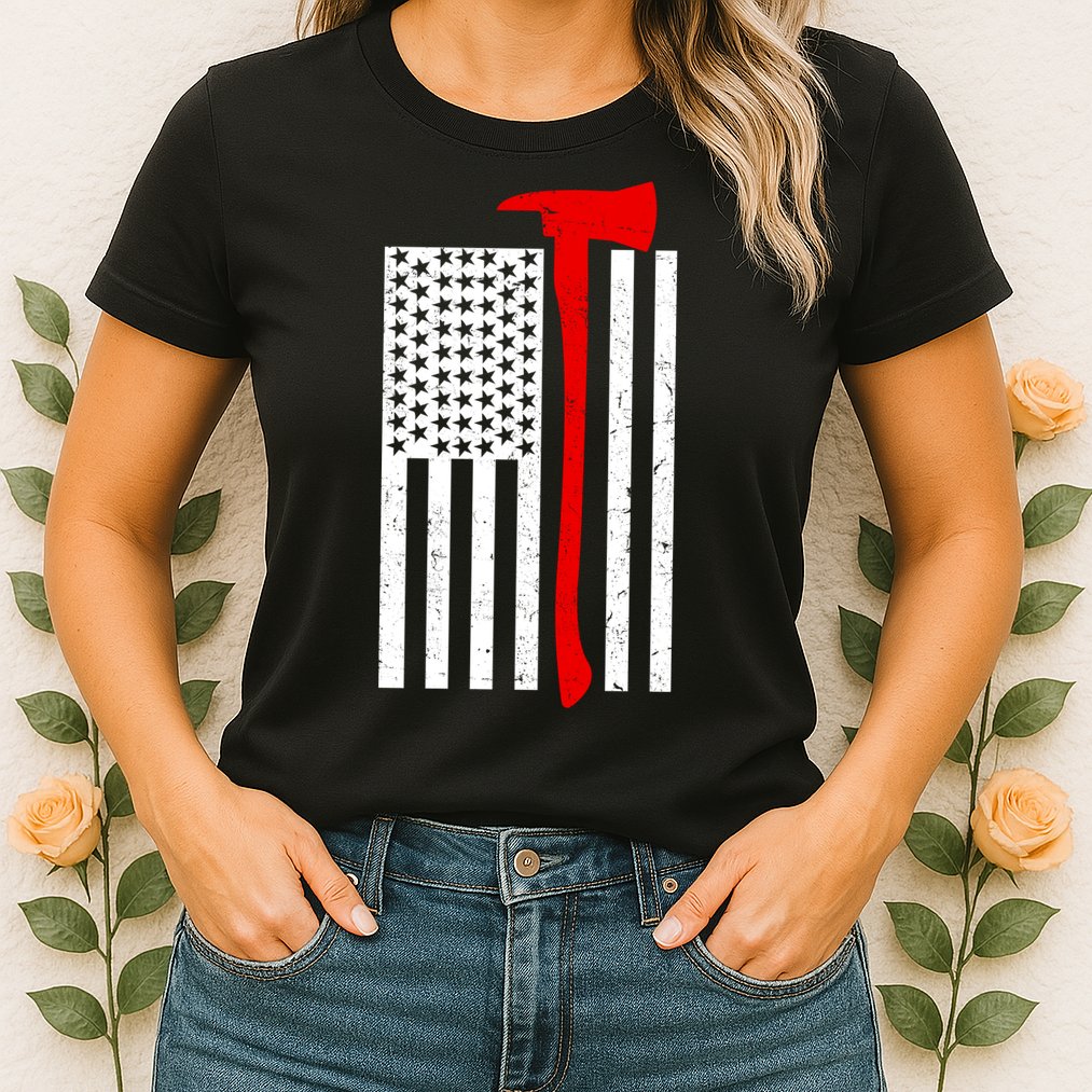 Firefighter Axe American Flag Womens T-Shirt