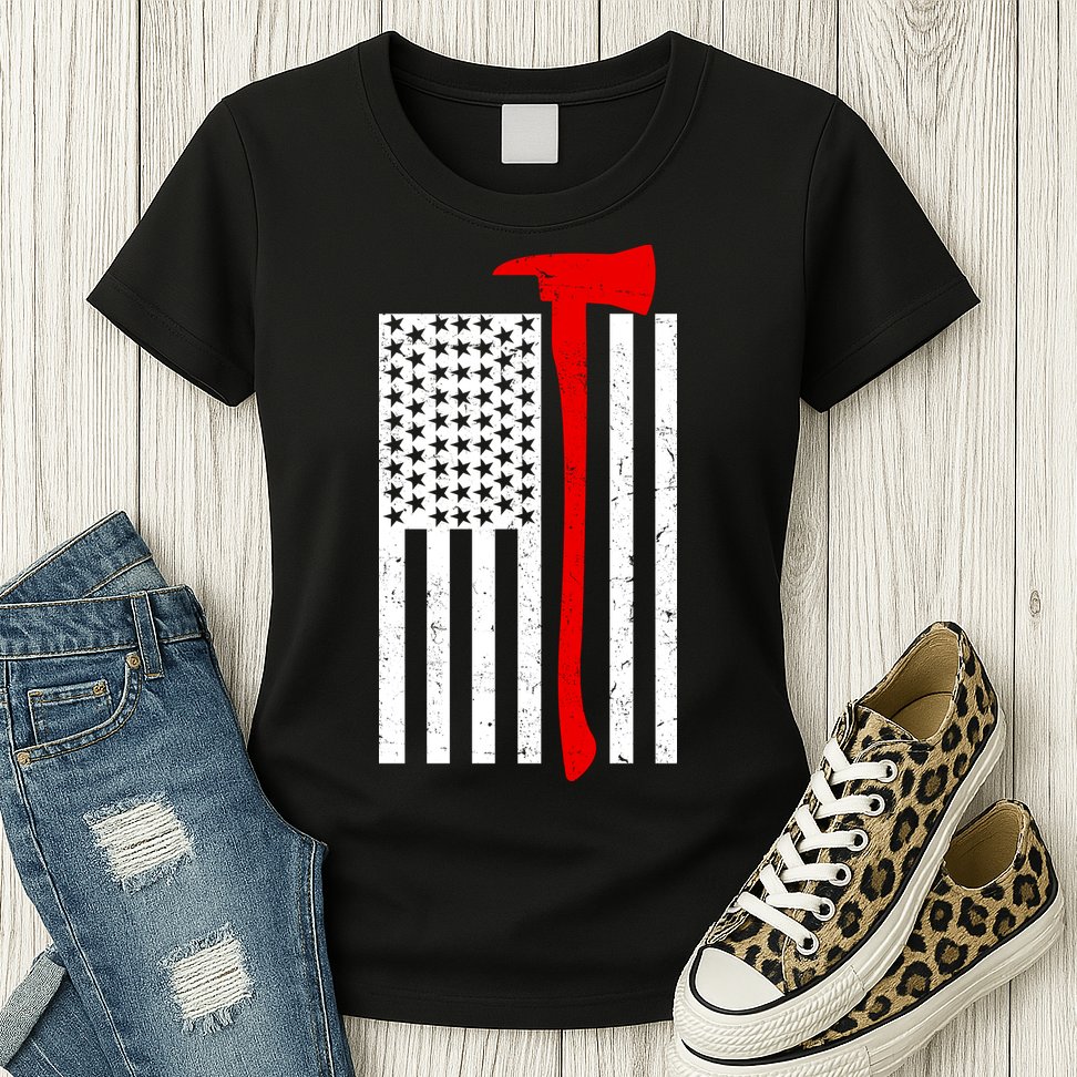 Firefighter Axe American Flag Womens T-Shirt