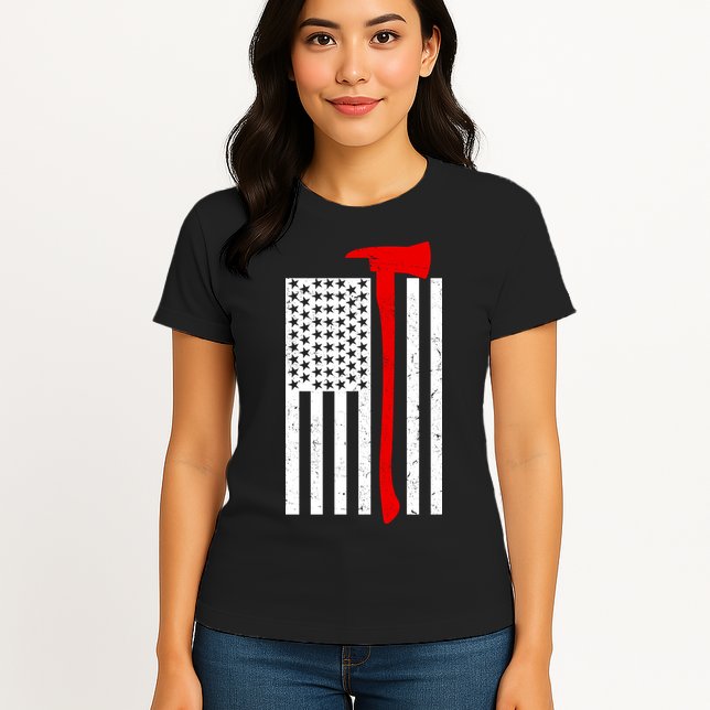 Firefighter Axe American Flag Womens T-Shirt
