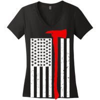 Firefighter Axe American Flag Women's V-Neck T-Shirt