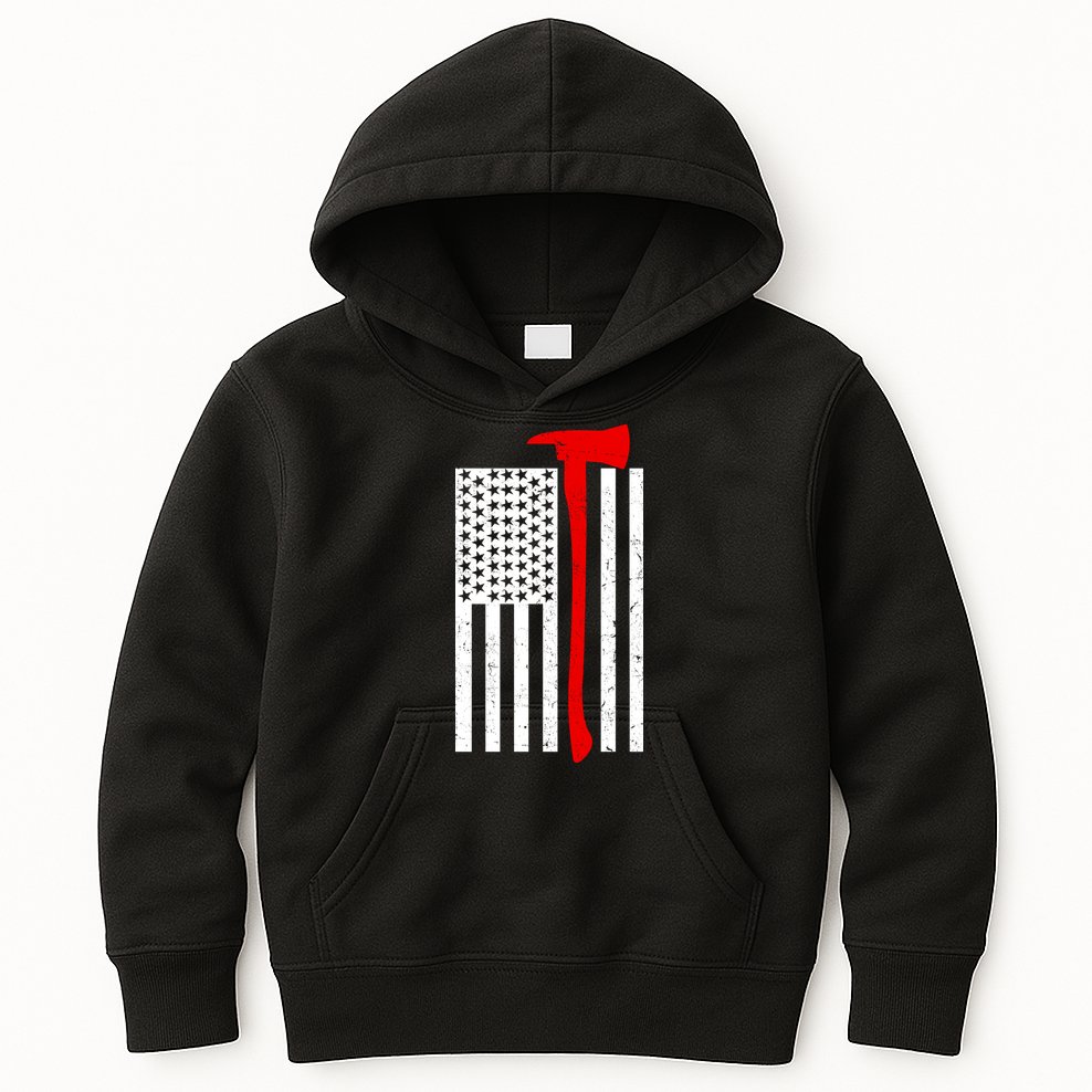 Firefighter Axe American Flag Kids Hoodie
