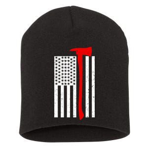 Firefighter Axe American Flag Short Acrylic Beanie