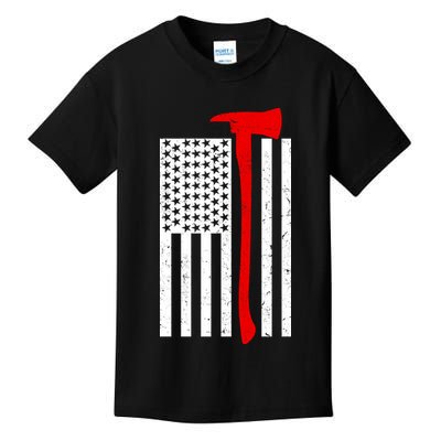 Firefighter Axe American Flag Kids T-Shirt