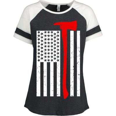 Firefighter Axe American Flag Enza Ladies Jersey Colorblock Tee