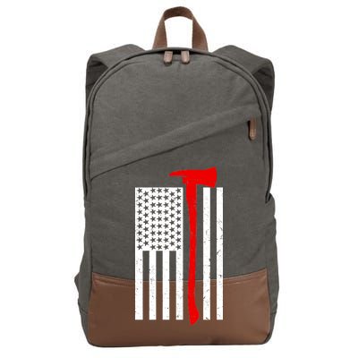 Firefighter Axe American Flag Cotton Canvas Backpack