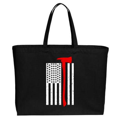 Firefighter Axe American Flag Cotton Canvas Jumbo Tote