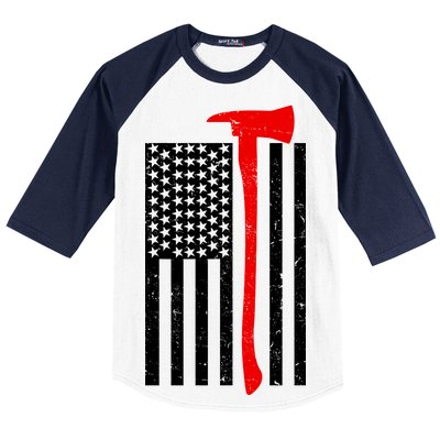 Firefighter Axe American Flag Baseball Sleeve Shirt