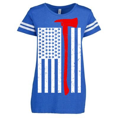 Firefighter Axe American Flag Enza Ladies Jersey Football T-Shirt