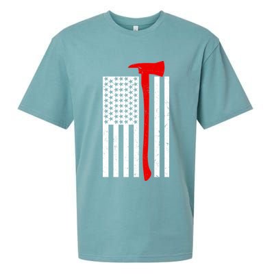 Firefighter Axe American Flag Sueded Cloud Jersey T-Shirt