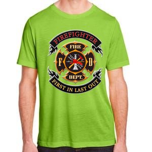 Firefighter Biker Logo First In Last Out Adult ChromaSoft Performance T-Shirt