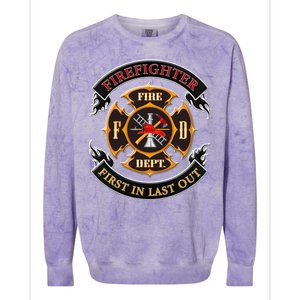 Firefighter Biker Logo First In Last Out Colorblast Crewneck Sweatshirt