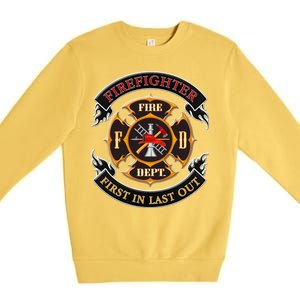 Firefighter Biker Logo First In Last Out Premium Crewneck Sweatshirt