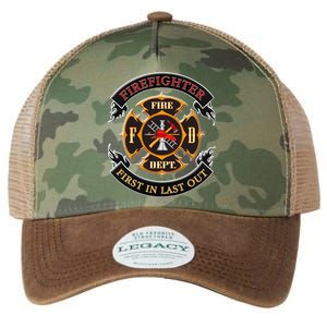 Firefighter Biker Logo First In Last Out Legacy Tie Dye Trucker Hat