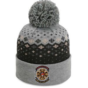 Firefighter Biker Logo First In Last Out The Baniff Cuffed Pom Beanie