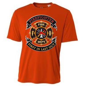 Firefighter Biker Logo First In Last Out Cooling Performance Crew T-Shirt