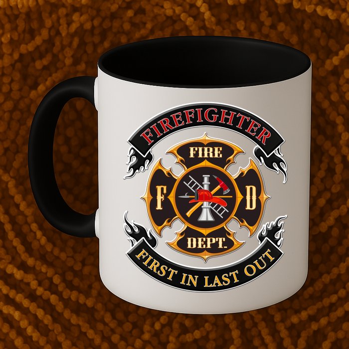 Firefighter Biker Logo First In Last Out Mug