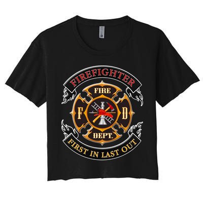 Firefighter Biker Logo First In Last Out Crop Top