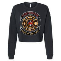 Firefighter Biker Logo First In Last Out Cropped Pullover Crew
