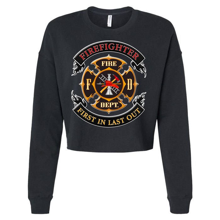 Firefighter Biker Logo First In Last Out Cropped Pullover Crew
