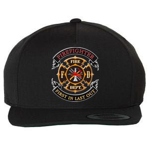 Firefighter Biker Logo First In Last Out Wool Snapback Cap