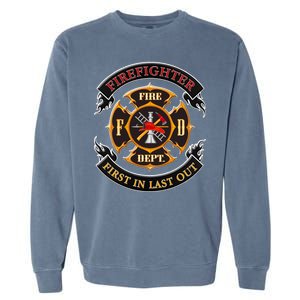 Firefighter Biker Logo First In Last Out Garment-Dyed Sweatshirt