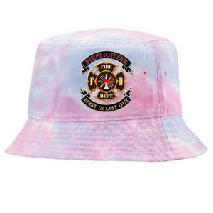 Firefighter Biker Logo First In Last Out Tie-Dyed Bucket Hat